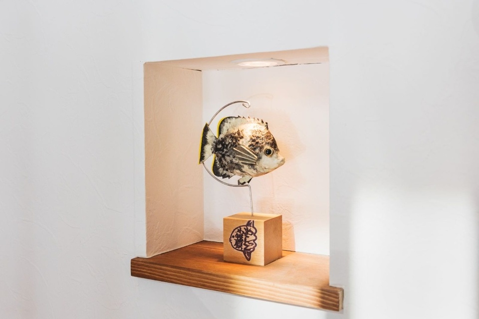 ひとつひとつ小さな照明の組み込まれたニッチ。夜もほのかな明かりにお気に入りの小物が浮かび上がります