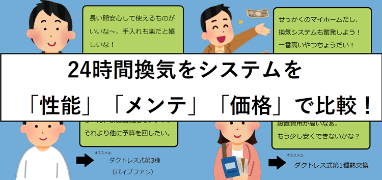 住宅の空気をきれいに～24時間換気を「性能・メンテ・価格」で比較～