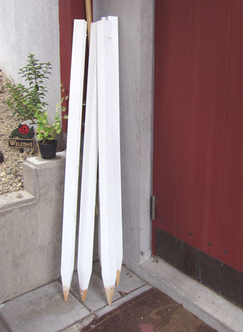 これが塗装した杭。あとは掛け矢で打ち込むだけ